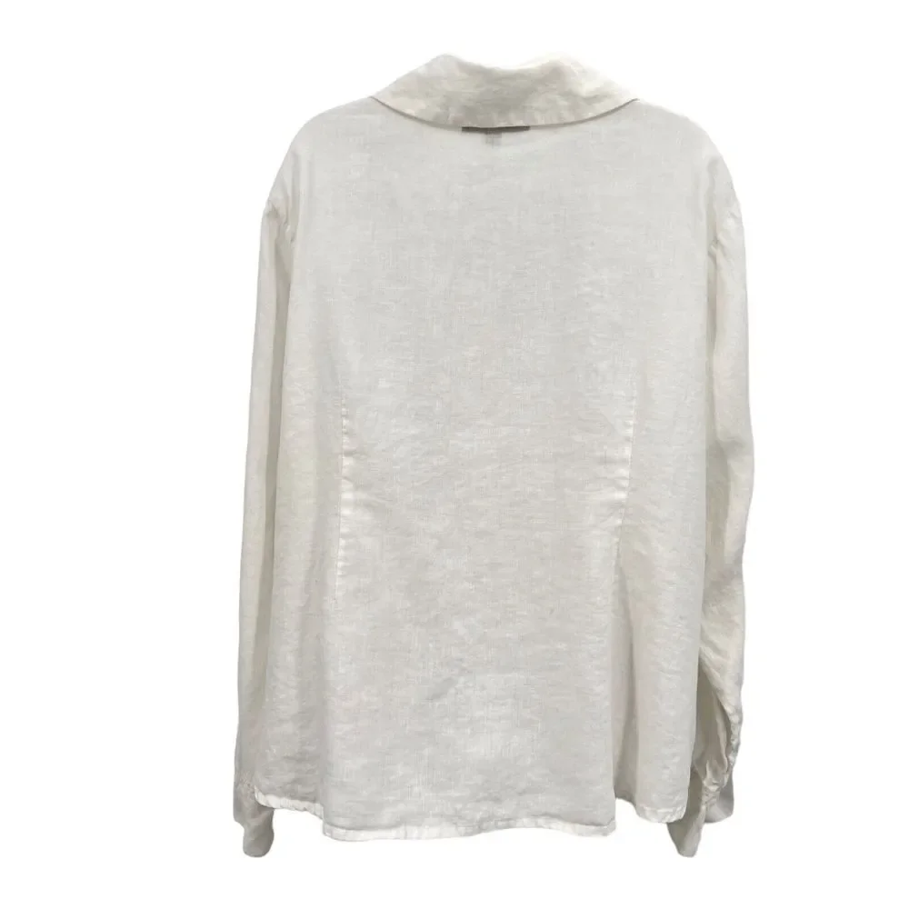 FLAX by Jeanne Engelhart Size 1G 1X White Button Down Shirt Lagenlook Top Linen - Picture 8 of 16